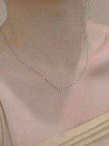 1 件女士可调节精致简约项链，百搭时尚锁骨链 - 銀色 - 查看 5