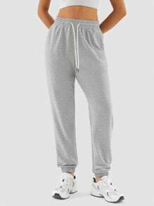 hoteel Women's Belted Sweatpants High Waisted Active Jogging Pants - Màu Xám nhạt - Xem 2