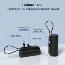 Caricabatterie portatile mini con supporto, compatibile con iPhone, power bank ultra compatto da 5000mAh per viaggi, batteria senza fili per caricare telefoni, compatibile con iPhone 14/14Pro/13/12/11/X/8/7/6 Plus e Android Galaxy
