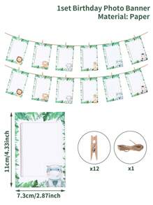1 Set DIY Jungle Animal Style Paper Photo Card Set, Birthday Party Wall Hanging Decoration Photo Set, Cute Jungle Animal Pattern Birthday Party Commemorative Photo Display Photo Hanging Decoration Set, Party Background Decoration Supplies, Suitable For Displaying 4-Inch&6-Inch Photos, Hunting Themed Birthday, Birthday Party Room Wall Decoration, Photo Frame, Banner, Including Clip, Fine Hemp Rope, Double-Sided Tape