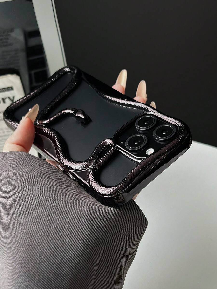 新款时尚镂空电镀蛇纹设计手机壳，适用于 11/12/13/14/15/16/17 Pro/Pro Max、Galaxy S22/23/24/25 Ultra，防震全覆盖手机保护套 - 黑色 - 查看 1