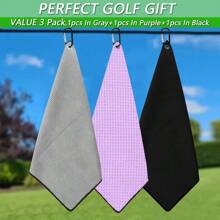 FINGER TEN Golf Towel Microfiber Waffle Towels For Golf Bags For Men Women With Clip And Brush 15.7''X15.7'' 3 Pack Set In Gray Black Blue Purple - Black&gray&purple - View 7