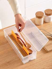 1/2 pezzi Scatola di stoccaggio per posate in PP trasparente - Può drenare, è anti-polvere e inodore per riporre bacchette, cucchiai e forchette in legno - Molto adatta per cucine, scuole e ristoranti - Trasparente - Visualizzare 6