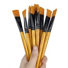10 pezzi Pennelli in nylon di alta qualità, punta piatta da 3/4 pollici con manici in legno per acrilico, acquerello, pittura a olio e artigianato per body art