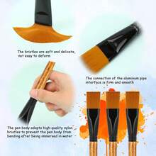 10 pezzi Pennelli in nylon di alta qualità, punta piatta da 3/4 pollici con manici in legno per acrilico, acquerello, pittura a olio e artigianato per body art