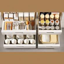 Pull Out Cabinet Organizer Heavy Duty Slide Out Drawers Attached With Adhesive Film, Slide Out Cabinet Organizer Drawer Storage For Kitchen, Pantry, Bathroom - 白色 - 查看 9