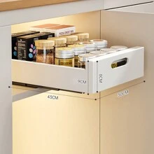 Pull Out Cabinet Organizer Heavy Duty Slide Out Drawers Attached With Adhesive Film, Slide Out Cabinet Organizer Drawer Storage For Kitchen, Pantry, Bathroom - 白色 - 查看 3