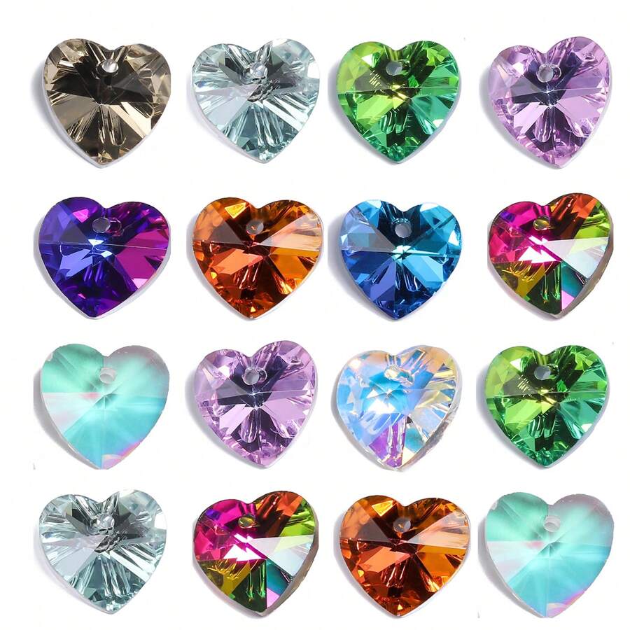 8pcs 14mm Heart Shape Austrian Crystal Pendants Multicolor Faceted Gorgeous Crystal Charms For Jewelry Making DIY Elegant Necklace Earrings Accessories For Women Gifts - Heart - View 1