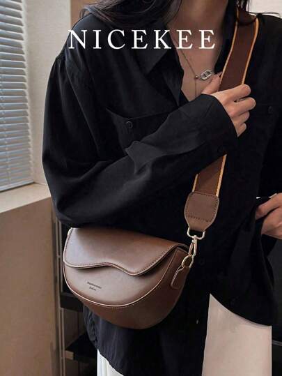 Classic Women's Retro Style Crossbody Bag, Fashionable And Versatile Solid Color Portable Adjustable Shoulder Strap Saddle Bag, Casual And Simple Wide Strap Shoulder Bag Suitable For Commuting To Work, Going Out Shopping And Dating.