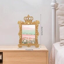 Gold Resin Photo Frame With Crown Design & Rhinestone Accents, 4''x6'' Picture Display, Desktop Or Wall Mount, Elegant Gift For Special Occasions - Gold - View 8