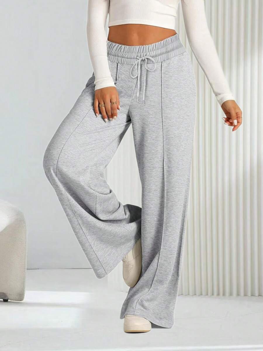 Women's Drawstring Stretch Low-Rise Jogging Sweatpants Casual Oversized Wide Leg Pants With Pockets - Grey - View 1