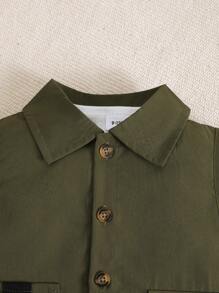 BrownBark 3 件套年轻男孩休闲百搭套装 - 纯色短袖上衣 + 无袖夹克外套 + 休闲工装裤，舒适百搭的 3 件套服装 - 軍綠色 - 查看 9