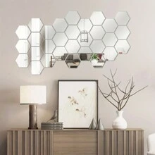 48 piezas de pegatinas de espejos de pared de acrílico hexagonales, espejos decorativos removibles, adornos de arte de forma hexagonal para decoración del hogar, pegatinas personalizadas