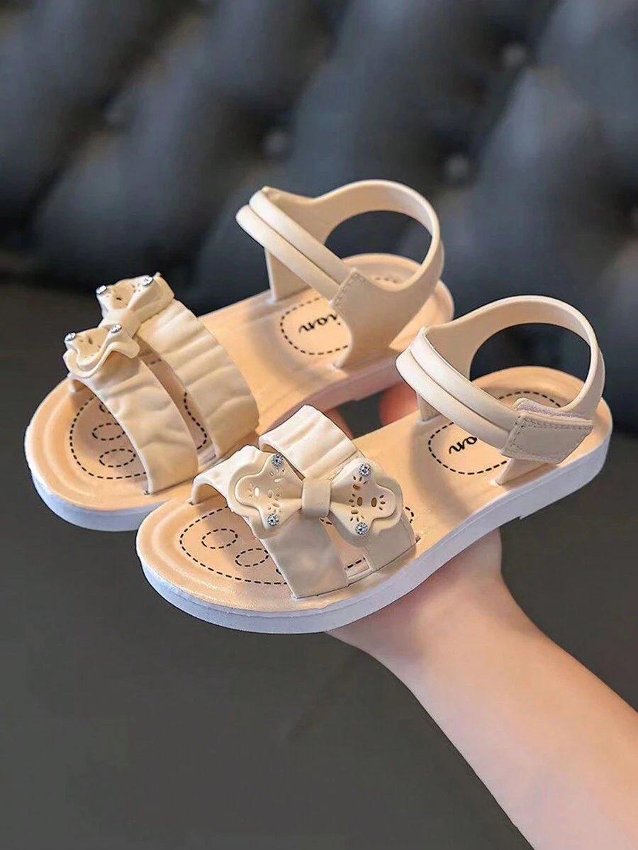 2025 年夏季新款女童儿童公主拖鞋软底时尚防滑凉鞋适合小女孩和大女孩 - 米色 - 查看 1