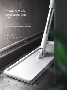 拖把桶套装，平板拖把桶系统，超细纤维拖把，加长手柄，适用于硬木地板清洁，柔韧白色拖把