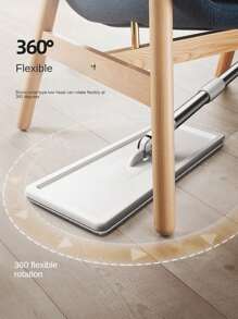 拖把桶套装，平板拖把桶系统，超细纤维拖把，加长手柄，适用于硬木地板清洁，柔韧白色拖把