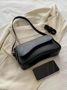 Bolso cuadrado minimalista con solapa, bolso debajo del brazo de unicolor simple, bolso de textura de PU, bolso versátil de moda