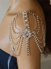 1pc Sexy Rhinestone Shoulder Necklace Bridal Wedding Jewelry - Silver - View 2