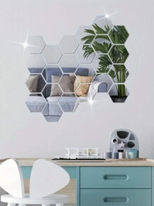 48 piezas de pegatinas de espejos de pared de acrílico hexagonales, espejos decorativos removibles, adornos de arte de forma hexagonal para decoración del hogar, pegatinas personalizadas