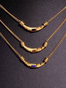 1 件不锈钢黑色/棕色正品虎眼石新月吊坠项链，简约优雅防水珠宝，秋冬时尚复古女士配饰 - 彩色 - 查看 2