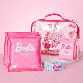 Miniso Barbie Shiny Series Travel Set (Disposable Bath Towel, Tolet Seat, Face Compressed Towels) Clean, Hygienic And Portable For Traveling Home Bathroom Decor Summer Holiday Beach Essentials