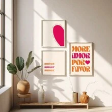 1pc,Pink"More Amor Por Favor " Wall Art,Vibrant And Fashionable Love Decor Room,College Pre-College Students Style Aesthetic,Vintage Poster Canvas Print, Minimalism Canvas Painting, Suitable For Home Decoration, Bar Cart,Cafe, Patio,Club, Music Room,Birthday Gift,Living Room, Bedroom, Living Room, Home Office, Kitchen,Bathroom Decoration, The Perfect Gift For Your Friends,Wall Decoration Gift 20*28 Inch, Unframed