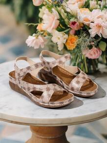 Women's Summer 2025 Hook And Loop Khaki Sandals, Platform Wedge Heel, Reinforced Seam, Open Toe, Thick Bottom, Comfortable And Lightweight, Plus Size - Khaki - View 5