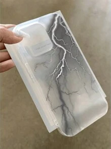 Minimalist Cool White Lightning Graphic Frosted Finish Phone Case, Fashionable & For Stylish Men & Women, Compatible With IPhone 16/15/15 Pro/15 Pro Max/14/13/12/11/Xs Max Series Waterproof Shockproof Anti-Fall Scratch Resistant - Transparent Black and White Lightning - View 2