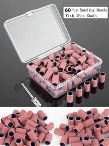 GGJOYO 60pcs Large Sanding Rings Nail Files Sanding Bands For Nail Art Gel Polish Removal Dead Skin Tools, Includes 1pc Silver-Color Bearing Polishing Head (120#, 180#, 240#) - Dusty Pink - View 2