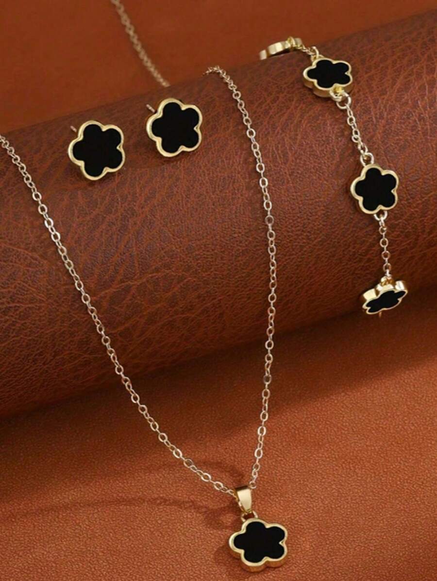 Winglove 1pc Pure Silver Pentagonal Flower Necklace, 1 Pair Of Pure Silver Earrings And 1pc Pure Silver Ring Jewelry Set, Featuring An Anti-Allergenic Design With Passionate With A Simple Yet Elegant Square-Shaped Cubic Zirconia, Highlighting Your Refined, Romantic And Versatile Elegant. Valentines