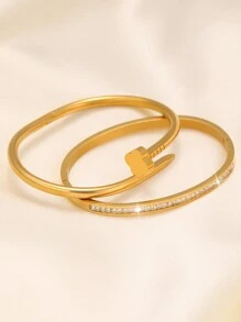 2pcs Luxury Sparkling Four-Leaf Clover Zirconia Stainless Steel Bracelet For Women, Suitable For Multiple Occasions