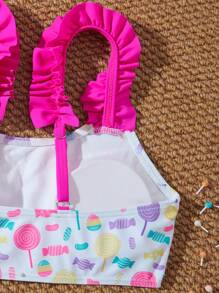 Tween Girls Ruffle Trim Candy Print 2 Pieces Bikini Set - Multicolor - View 3