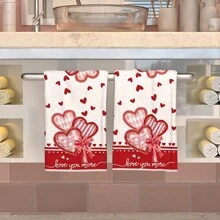 16x24 Inch Super Soft And Absorbent Heart-Shaped Kitchen Towel - Machine Washable Dish Cloth With Valentine's Day Heart Design, Home Decor, Holiday Gift, Wedding Decor