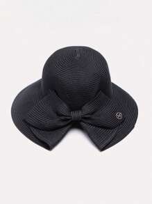 1pc Women Straw Hat With Bowknot & Wide Brim For Spring/Summer Beach Outings, Outdoor New Fashion Sun Protection Hat