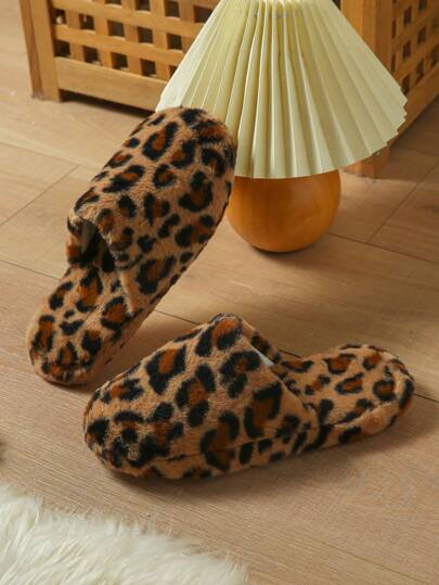 Pantofole invernali da uomo con stampa leopardata, casual e sexy, scarpe da casa calde
