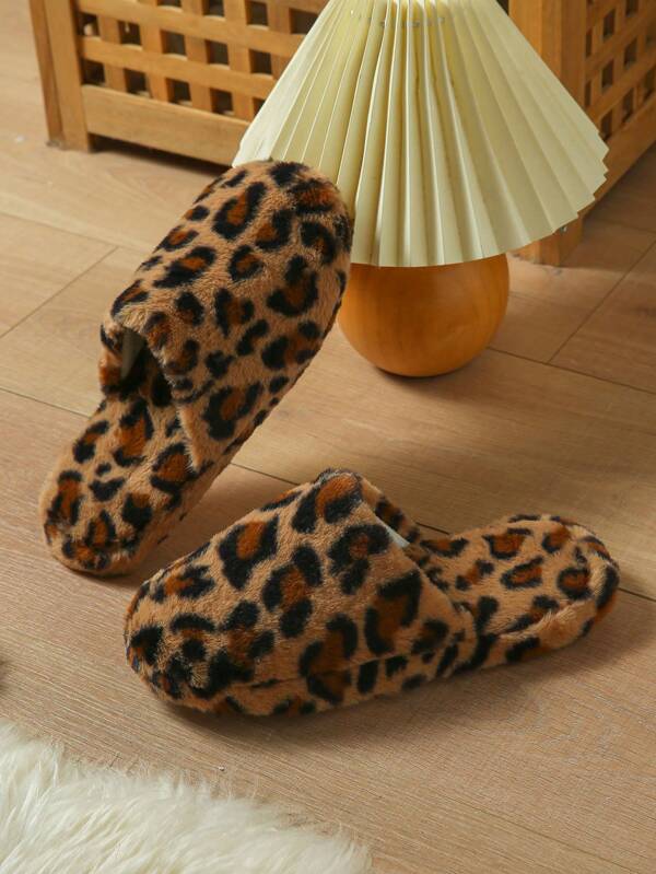 Pantofole invernali da uomo con stampa leopardata, casual e sexy, scarpe da casa calde