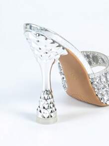 Tacones de sandalias de mujer con puntera, enchapados en metal con piña, de moda glamorosa, cómoda, con rhinestones, tallas grandes, apropiado para uso diario, compras, fiestas, vale la pena tener