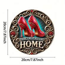1pc Shiny Red High Heel Metal Iron Wall Art Sign, 7.8 Inches "There's No Place Like Home" Quote, Metal Wall Plaque For Home Decor, Farmhouse Wall Hanging, Women Gift, Room Door Garden Decor, Random Holes On Top, Bottom, Left And Right