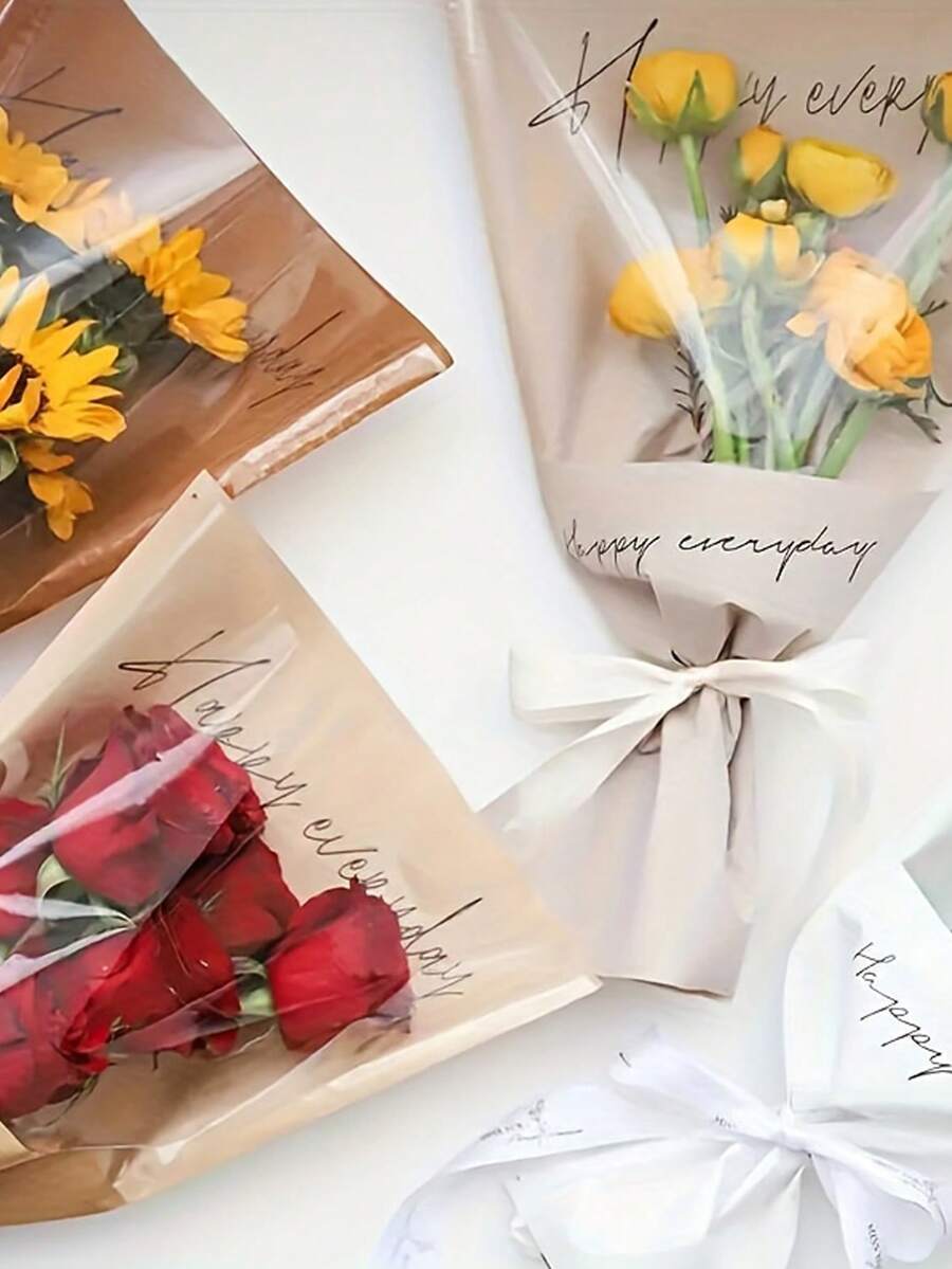 20pcs Waterproof Kraft Paper Flower Wrappers - Perfect For DIY Wedding, Birthday & Valentine's Day Bouquets - Multicolor - View 1