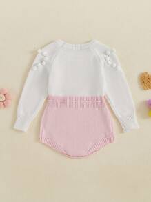 Baby Girls Autumn Winter Romper, Newborn Long Sleeve Knitted Patchwork Overalls Jumpsuit