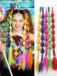 1pc Girl Colorful Extra Long 60cm Hair Extension With 1 Braids For High Ponytail And Double Ponytail Hairstyles, Elastic Hair Ties For Music Festival And Party(Red/Blue/Green/Rose Red)