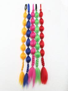 1pc Girl Colorful Extra Long 60cm Hair Extension With 1 Braids For High Ponytail And Double Ponytail Hairstyles, Elastic Hair Ties For Music Festival And Party(Red/Blue/Green/Rose Red)