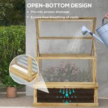 Outsunny Raised Garden Bed With Polycarbonate Greenhouse, Garden Wooden Cold Frame Greenhouse Flower Planter Protection, 35.5" X 31.5" X 36" - 自然的 - 查看 5