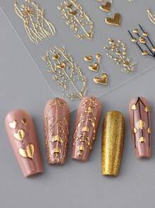 2 pezzi Adesivi per unghie a forma di cuore 3D bronzati, decorazioni metalliche dorate a forma di cuore, glitter, autoadesivi, per decorazioni di unghie per la Festa di San Valentino, forniture per manicure