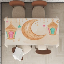 Ramadan Series Decorative Tablecloth, Light-Colored Base With Ramadan Holiday Lantern, Moon, Star Pattern, Festive Blessing Text, Ramadan/Eid Al-Fitr, Ramadan Kareem, Ramadan Mubarak, Heat-Insulated, Western Dining Tableware - Multicolor - View 19