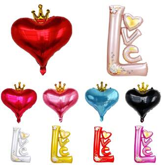 心形皇冠气球铝箔我爱你气球情人节结婚周年生日装饰派对礼品