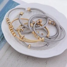 Brazalete ajustable de acero inoxidable con diseño bicolor en oro y plata, unisex, adecuado para uso diario, estilo punk/gótico, mejor regalo para festividades, joyería