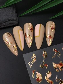 FULL BEAUTY Miếng dán & đề can nghệ thuật làm móng hình sóng in lá vàng nhiều sọc, màu xanh lam cẩm thạch, tím, nâu, hình học, hoa trừu tượng, miếng dán trang trí móng tay, miếng dán tự dính, đồ trang trí nghệ thuật làm móng, vật dụng làm móng, móng tay - Nhiều màu - Xem 7