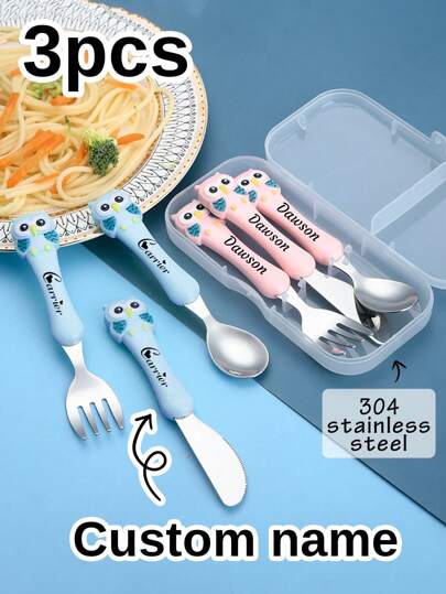 1/3pcs Custom Name 304 Stainless Forks Spoons And Knives Set,Personalized Stainless Steel Kids Utensils Set,Customized Portable Tableware Three Pieces Set,Customizable Kids Spoons And Forks Set,Birthday Gifts,Anniversary,Wedding Gifts,Graduation Ceremony,Children's Day,Western Food,Travel,Portable, Suitable For Workers,Bridesmaids,Tudents,Friends,Colleagues,Office,Restaurant,Multi-Functional,Durable,Ornamental,Reusable,Exquisite,Stylish,High-Quality,Colorful,Modern,Custom,Personalized,Unique,Ideal Gifts For Him,Ideal Gifts For Her,Boyfriend,Dad,Girlfriend,Mom,Family,Friends,Tea Room,Home,Garden,Office,For Anniversaries,For Valentine's Day,For Mother's Day,For Birthdays,For Father's Day,For Graduation,For Weddings,For Housewarming,Home Refresh,Customized Dinnerware,Home Refresh