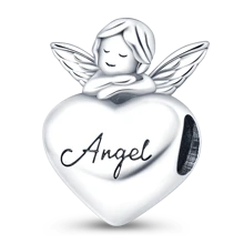 1 pieza Colgante con forma de corazón de Cupido plateado con dijes de ángel bebé, cuentas de vidrio redondas de colores y dije con estampado de cielo estrellado como accesorio para pulseras, brazaletes, collares y joyería de mujer como regalo - Plateado - Ver 12